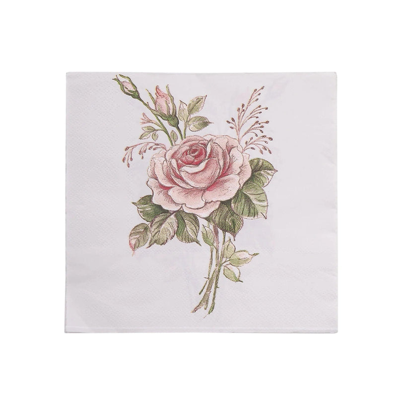 20 pcs 13" x 13" Vintage Rose Paper Beverage Napkins - Pink and Ivory NAP_BEV08_IVR
