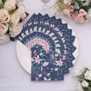20 pcs 13" x 13" Water Lilly Floral Paper Cocktail Napkins - Navy Blue NAP_BEV08_NAVY