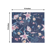 20 pcs 13" x 13" Water Lilly Floral Paper Cocktail Napkins - Navy Blue NAP_BEV08_NAVY