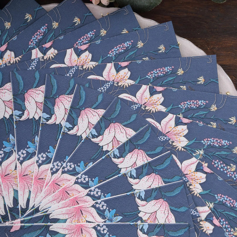 20 pcs 13" x 13" Water Lilly Floral Paper Cocktail Napkins - Navy Blue NAP_BEV08_NAVY