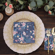 20 pcs 13" x 13" Water Lilly Floral Paper Cocktail Napkins - Navy Blue NAP_BEV08_NAVY