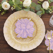 20 Peony Flower Shaped Paper Beverage Napkins with Edges - Purple and Gold NAP_BEV04_PEO