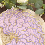 20 Peony Flower Shaped Paper Beverage Napkins with Edges - Purple and Gold NAP_BEV04_PEO