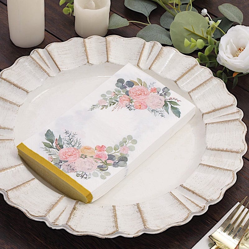 20 Peony Flowers Print Paper Dinner Napkins with Gold Edge - White and Pink NAP_DIN24_GOLD
