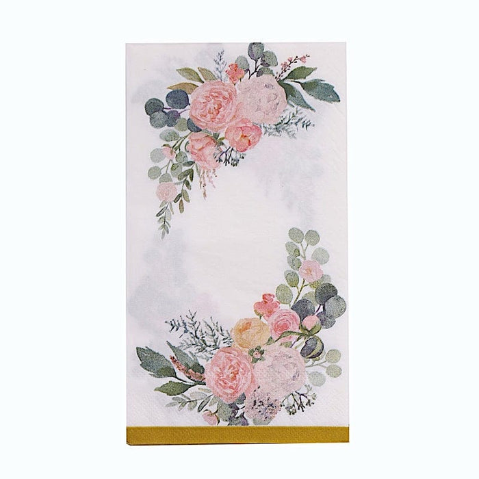 20 Peony Flowers Print Paper Dinner Napkins with Gold Edge - White and Pink NAP_DIN24_GOLD