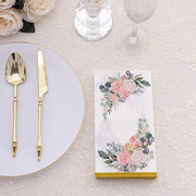 20 Peony Flowers Print Paper Dinner Napkins with Gold Edge - White and Pink NAP_DIN24_GOLD