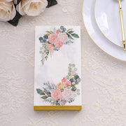 20 Peony Flowers Print Paper Dinner Napkins with Gold Edge - White and Pink NAP_DIN24_GOLD