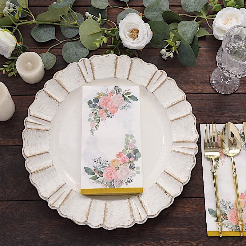 20 Peony Flowers Print Paper Dinner Napkins with Gold Edge - White and Pink NAP_DIN24_GOLD