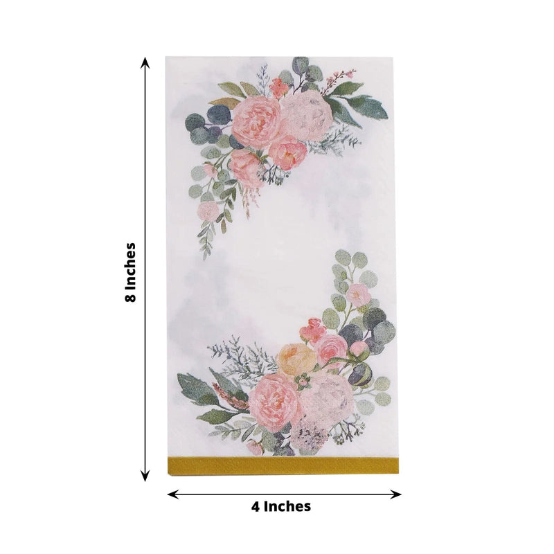 20 Peony Flowers Print Paper Dinner Napkins with Gold Edge - White and Pink NAP_DIN24_GOLD