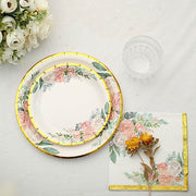 20 Pink Floral Design 13" x 13" Dinner Paper Napkins - White and Gold NAP_BEV24_GOLD