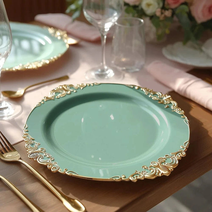 20 Round 13" Plastic Charger Plates with Embossed Baroque Rim CHRG_PLSTLW1310_CLGD_PK20