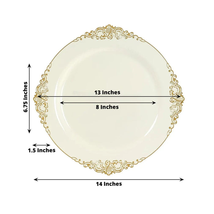 20 Round 13" Plastic Charger Plates with Embossed Baroque Rim CHRG_PLSTLW1310_CLGD_PK20