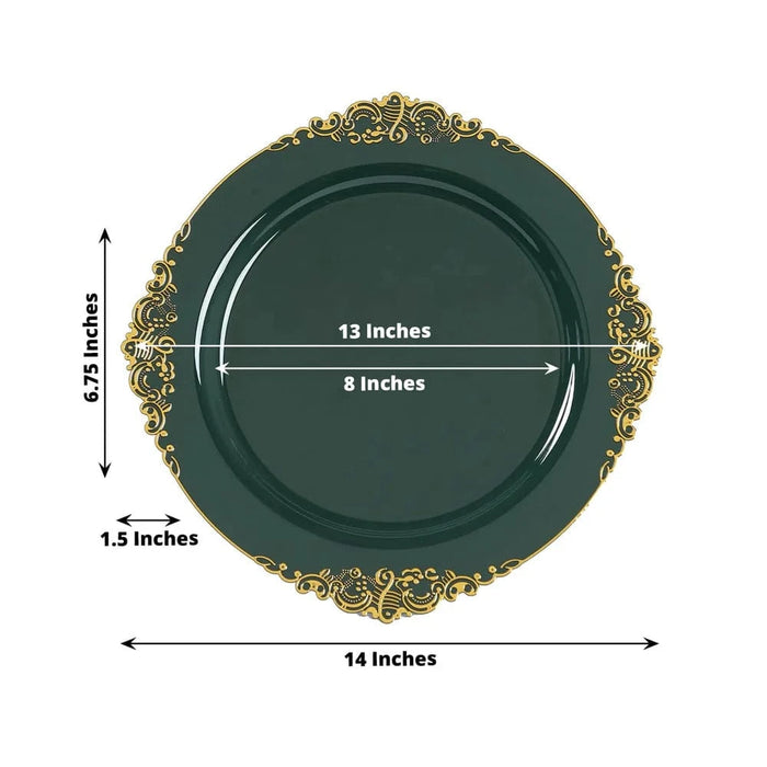 20 Round 13" Plastic Charger Plates with Embossed Baroque Rim CHRG_PLSTLW1310_CLGD_PK20