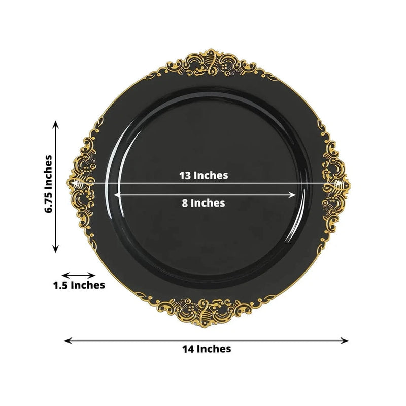 20 Round 13" Plastic Charger Plates with Embossed Baroque Rim CHRG_PLSTLW1310_CLGD_PK20