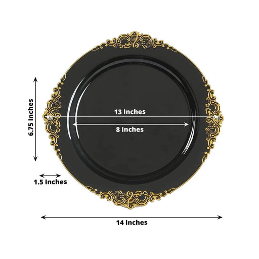 20 Round 13" Plastic Charger Plates with Embossed Baroque Rim CHRG_PLSTLW1310_CLGD_PK20