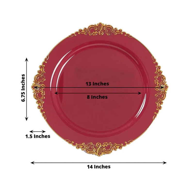 20 Round 13" Plastic Charger Plates with Embossed Baroque Rim CHRG_PLSTLW1310_CLGD_PK20