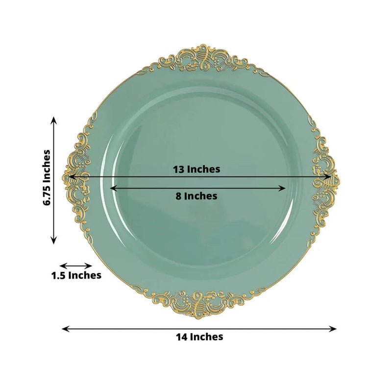 20 Round 13" Plastic Charger Plates with Embossed Baroque Rim CHRG_PLSTLW1310_CLGD_PK20