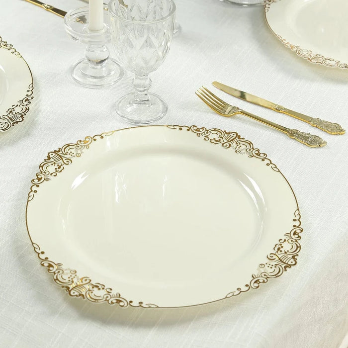 20 Round 13" Plastic Charger Plates with Embossed Baroque Rim CHRG_PLSTLW1310_CLGD_PK20