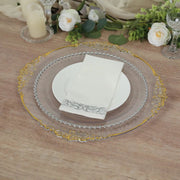 20 Round 13" Plastic Charger Plates with Embossed Baroque Rim - Clear and Gold CHRG_PLSTLW1310_CLGD
