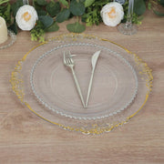 20 Round 13" Plastic Charger Plates with Embossed Baroque Rim - Clear and Gold CHRG_PLSTLW1310_CLGD