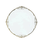 20 Round 13" Plastic Charger Plates with Embossed Baroque Rim - Clear and Gold CHRG_PLSTLW1310_CLGD