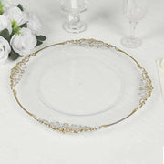 20 Round 13" Plastic Charger Plates with Embossed Baroque Rim - Clear and Gold CHRG_PLSTLW1310_CLGD