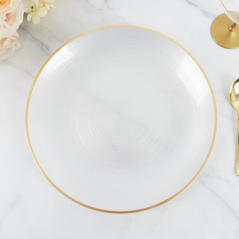 20 Round 13" Transparent Plastic Charger Plates Swirl Design with Gold Rim
