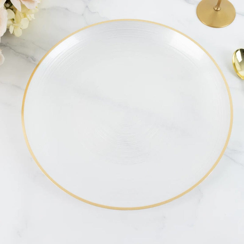 20 Round 13" Transparent Plastic Charger Plates Swirl Design with Gold Rim