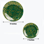 20 Round Plastic Salad and Dinner Plates with Gold Geometric Design - Disposable Tableware