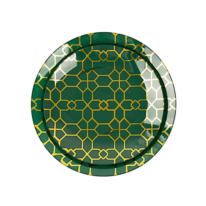 20 Round Plastic Salad and Dinner Plates with Gold Geometric Design - Disposable Tableware DSP_PLR0015_SET_HNGD