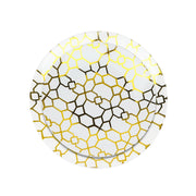 20 Round Plastic Salad and Dinner Plates with Gold Geometric Design - Disposable Tableware DSP_PLR0015_SET_WHCL