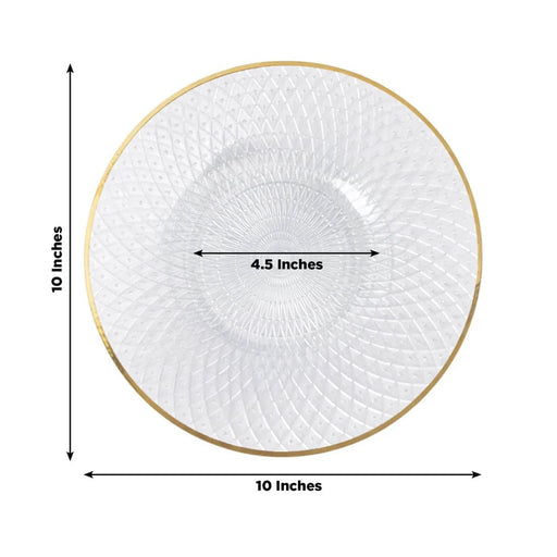 20 Round Plastic Salad Dinner Plates with Diamond Cut Pattern and Gold Rim