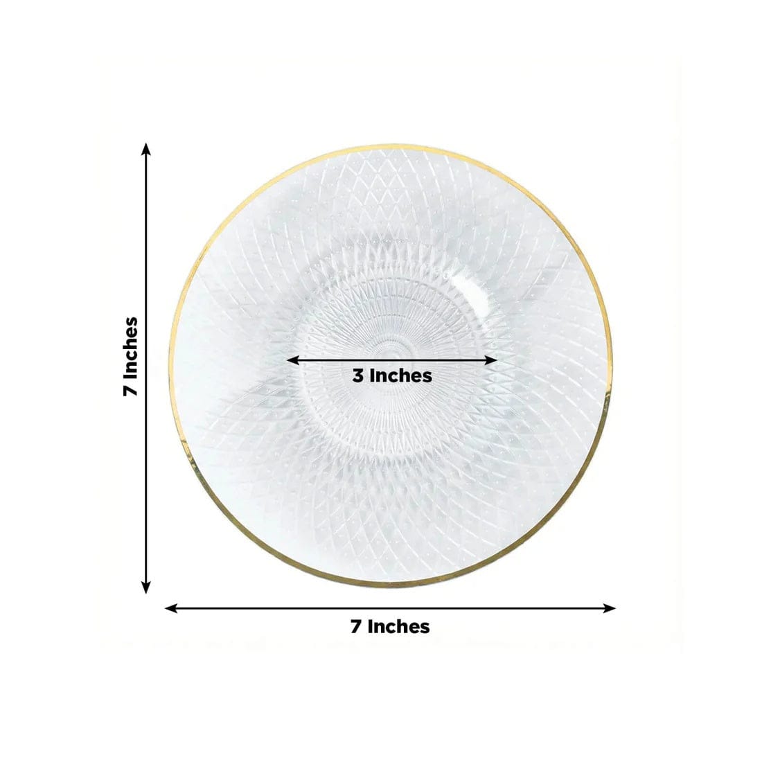 20 Round Plastic Salad Dinner Plates with Diamond Cut Pattern and Gold Rim