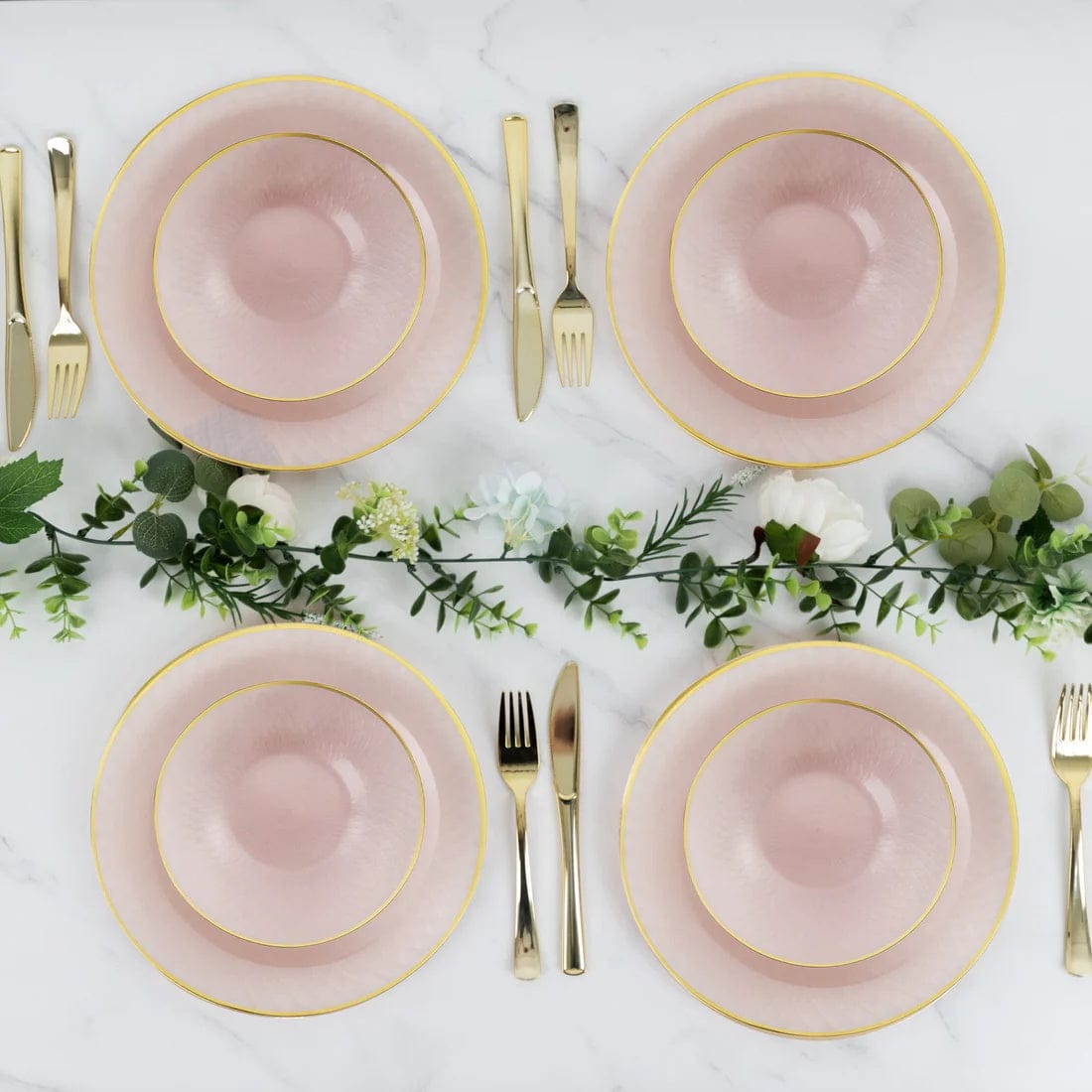 20 Round Plastic Salad Dinner Plates with Diamond Cut Pattern and Gold Rim