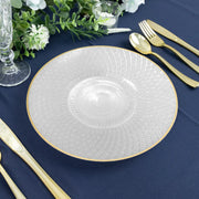20 Round Plastic Salad Dinner Plates with Diamond Cut Pattern and Gold Rim