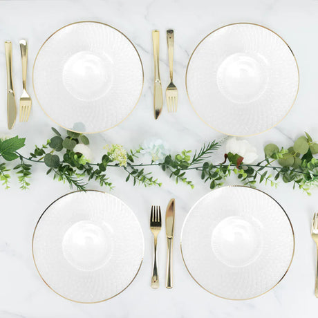 20 Round Plastic Salad Dinner Plates with Diamond Cut Pattern and Gold Rim