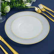 20 Round Plastic Salad Dinner Plates with Diamond Cut Pattern and Gold Rim