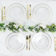 20 Round Plastic Salad Dinner Plates with Diamond Cut Pattern and Gold Rim