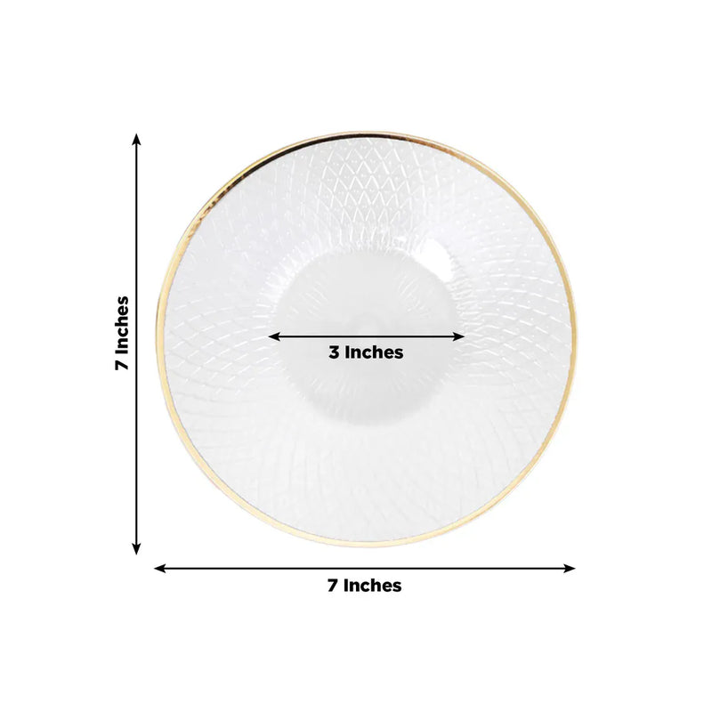 20 Round Plastic Salad Dinner Plates with Diamond Cut Pattern and Gold Rim