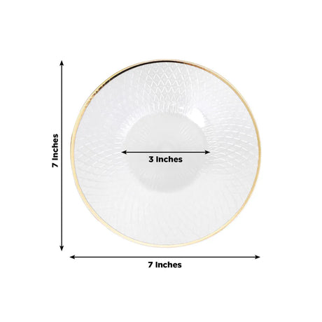 20 Round Plastic Salad Dinner Plates with Diamond Cut Pattern and Gold Rim