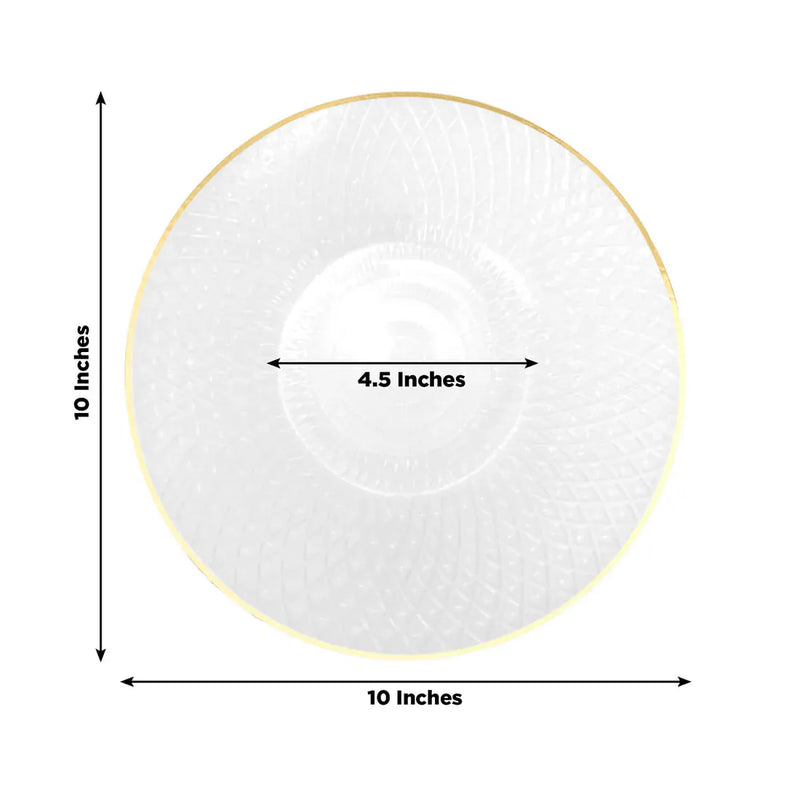 20 Round Plastic Salad Dinner Plates with Diamond Cut Pattern and Gold Rim