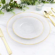 20 Round Plastic Salad Dinner Plates with Diamond Cut Pattern and Gold Rim