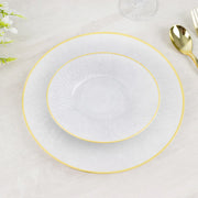 20 Round Plastic Salad Dinner Plates with Diamond Cut Pattern and Gold Rim