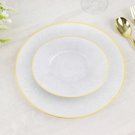 20 Round Plastic Salad Dinner Plates with Diamond Cut Pattern and Gold Rim
