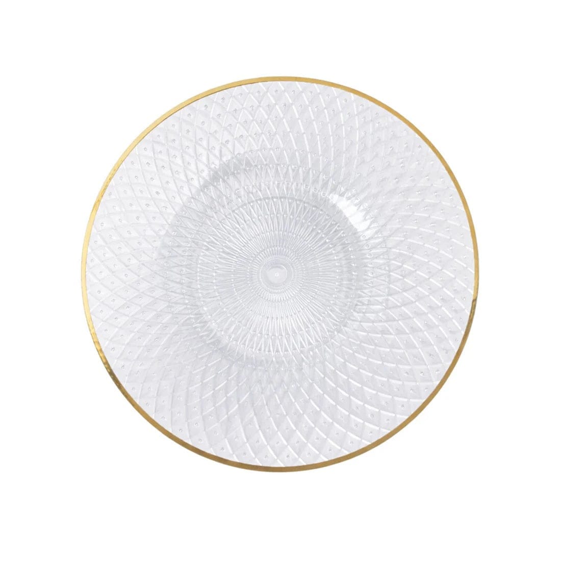 20 Round Plastic Salad Dinner Plates with Diamond Cut Pattern and Gold Rim DSP_PLR0036_10_CLGD_PK20