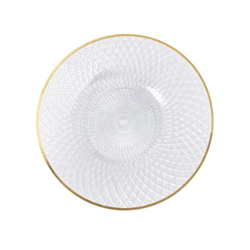 20 Round Plastic Salad Dinner Plates with Diamond Cut Pattern and Gold Rim DSP_PLR0036_10_CLGD_PK20