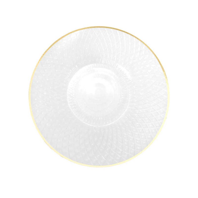 20 Round Plastic Salad Dinner Plates with Diamond Cut Pattern and Gold Rim DSP_PLR0036_10_PRWHGD_PK20