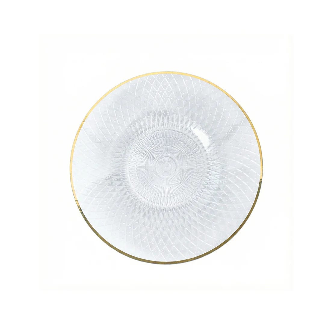 20 Round Plastic Salad Dinner Plates with Diamond Cut Pattern and Gold Rim DSP_PLR0036_7_CLGD_PK20