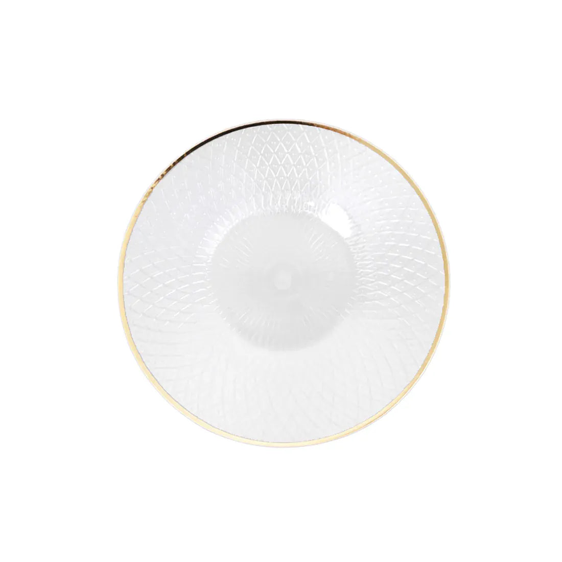 20 Round Plastic Salad Dinner Plates with Diamond Cut Pattern and Gold Rim DSP_PLR0036_7_PRWHGD_PK20