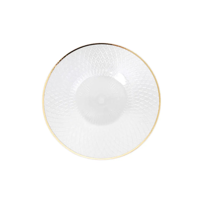 20 Round Plastic Salad Dinner Plates with Diamond Cut Pattern and Gold Rim DSP_PLR0036_7_PRWHGD_PK20